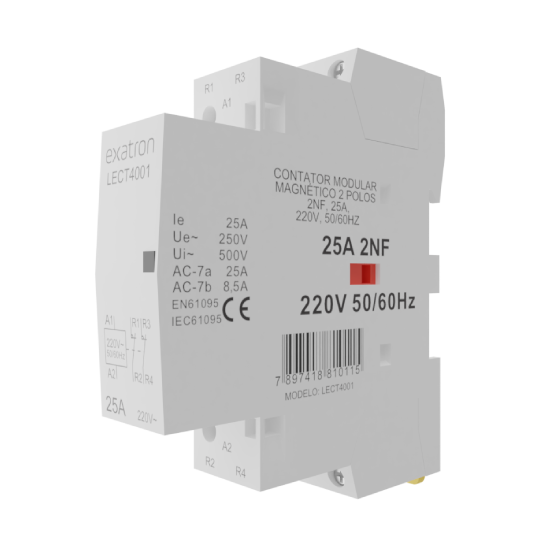 Contator Circuitos de Comando Modular 2 Polos, 2NF, 25A, 220V